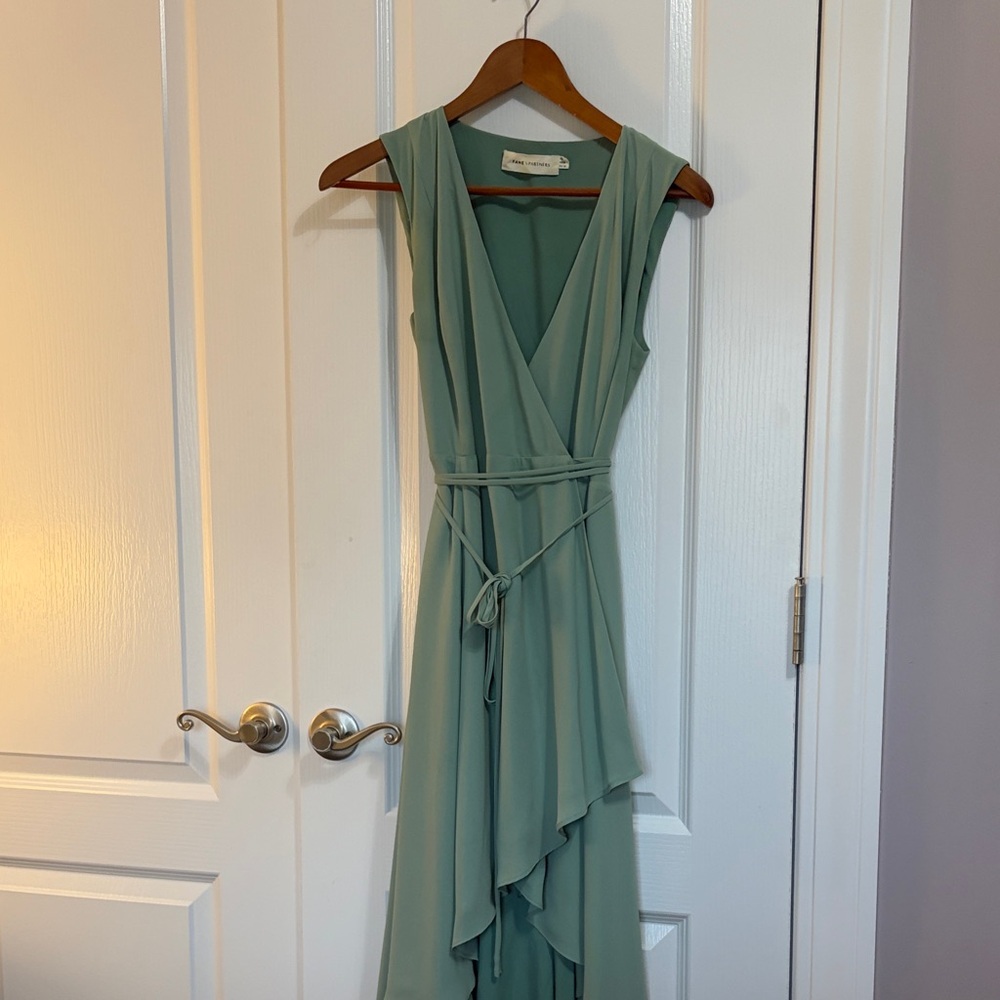Sleeveless Wrap Midi Dress in Light Sage size 4
